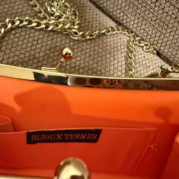 Orange Croc-Embossed Clutch with Gold Chain | Kiss Lock | Evening Bag - Picture 4 of 4